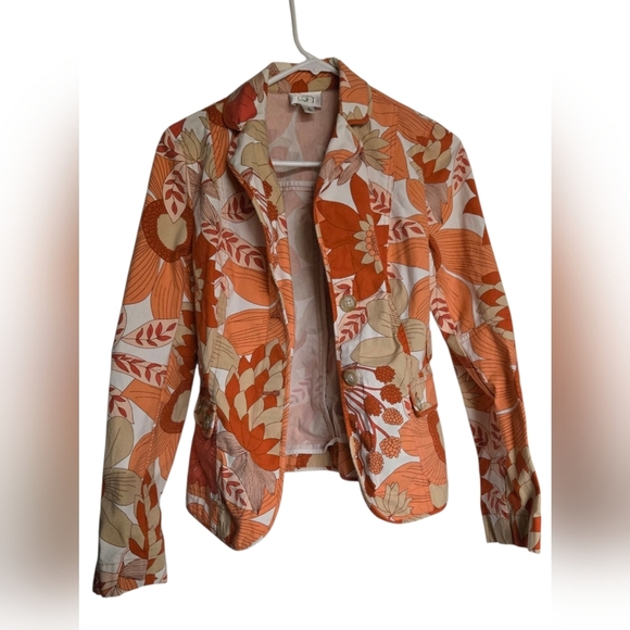 Ann Taylor LOFT Orange/Peach Floral Blazer Size 6 - Picture 2 of 7